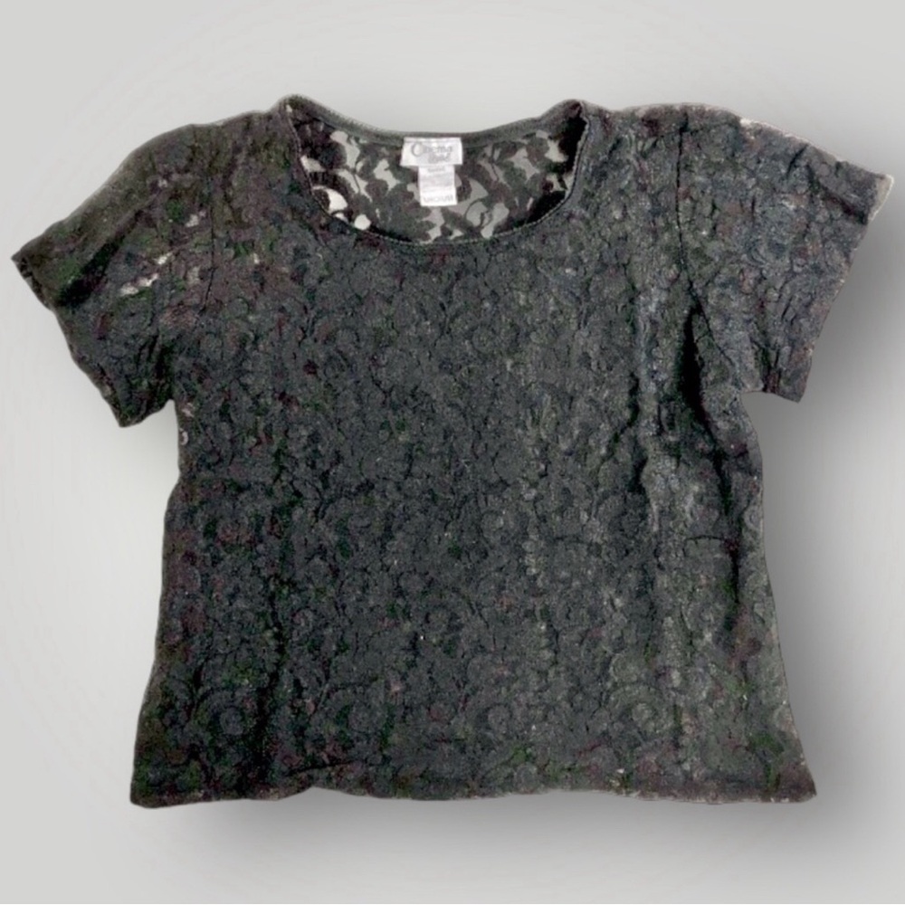 Cinema Etoile Black Lace Short Sleeve Shirt Blouse See Through Size Medium!